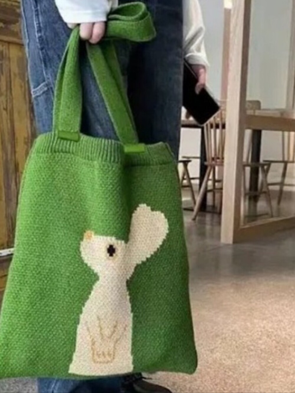 Rabbit 🐇 Design Knit Tote Bag 💚